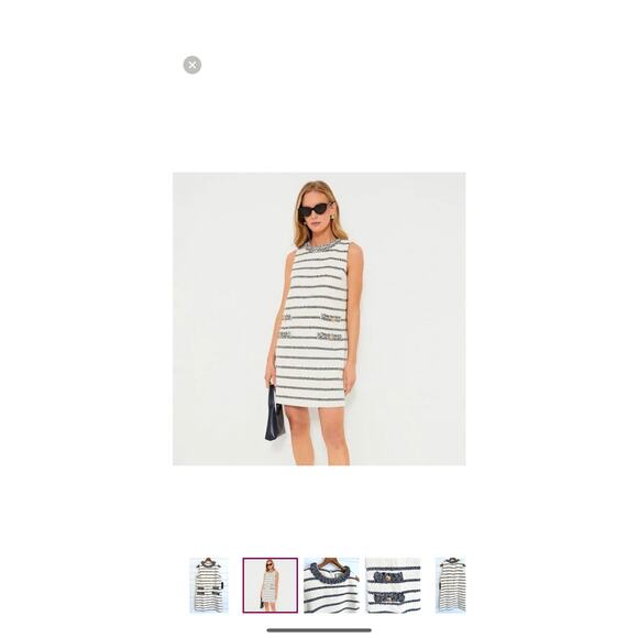 NWT Tuckernuck Navy Stripe Tweed Sleeveless Jackie Mini Fall Dress Cream Small - Picture 2 of 7